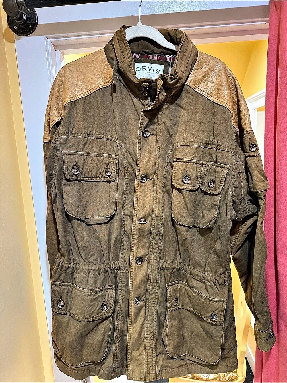 Orvis Sporting Traditions Leather Trim Field Jacket Brown & Green XL slight disc
